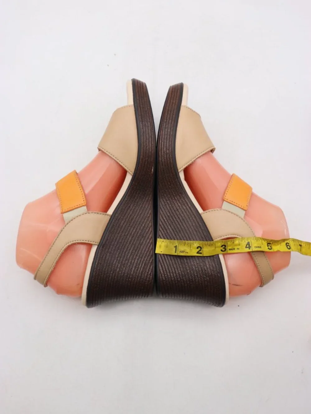 SAS Heather Quarter Women's 9.5 S Strap Wedge Sandal Tan Orange Buckle Shoes